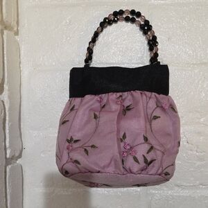 Chic Floral Embroidered Mini Bag with Beaded Handle
